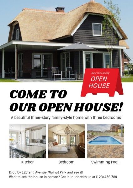 housing, rental, agency, White Open House Promotion Poster Flyer Template