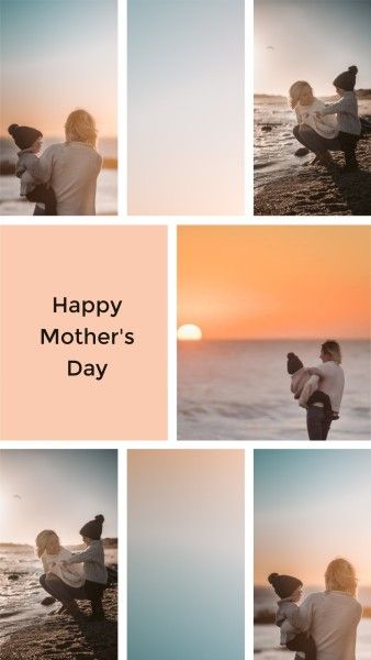 mothers day, mother day, greeting, Pastel Orange Happy Mother's Day Photo Collage 9:16 Template